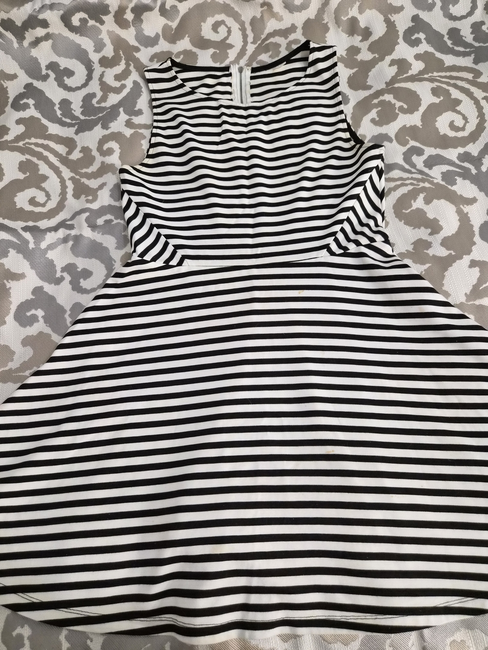 Black & White Striped Girls' Sleeveless Fit-and-Flare Dress - Picture 2 of 4